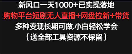 新风口一天1000+已实操落地购物平台短剧无人直播+网盘拉新+带货多种变现长期可做-营销武器库