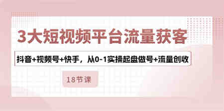 （10778期）3大短视频平台流量获客，抖音+视频号+快手，从0-1实操起盘做号+流量创收-营销武器库