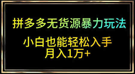 拼多多无货源暴力玩法，全程干货，小白也能轻松入手，月入1万+-营销武器库