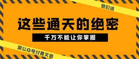 （10651期）某公众号付费文章《他们说 “ 这些通天的绝密，千万不能让你掌握! ”》-营销武器库