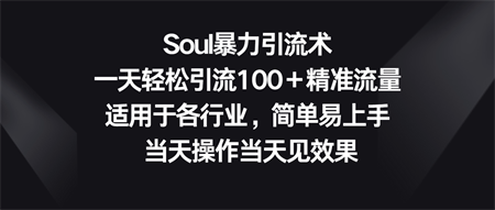 Soul暴力引流术，一天轻松引流100＋精准流量，适用于各行业，简单易上手！-营销武器库