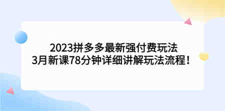 2023拼多多最新强付费玩法，3月新课​78分钟详细讲解玩法流程！-营销武器库