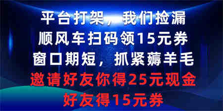 （9316期）平台打架我们捡漏，顺风车扫码领15元券，窗口期短抓紧薅羊毛，邀请好友…-营销武器库