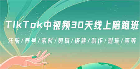 TikTok中视频-30天线上陪跑班：注册/养号/素材/剪辑/搭建/制作/提现/等等-营销武器库