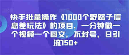 快手批量操作《1000个野路子信息差玩法》的项目，一分钟做一个视频一个图文，不封号，日引流150+【揭秘】-营销武器库