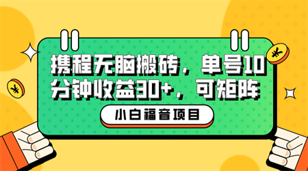 小白新手福音：携程无脑搬砖项目，单号操作10分钟收益30+，可矩阵可放大-营销武器库