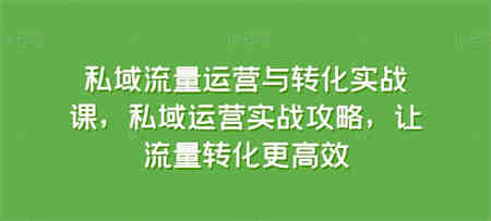 私域流量运营与转化实战课，私域运营实战攻略，让流量转化更高效-营销武器库