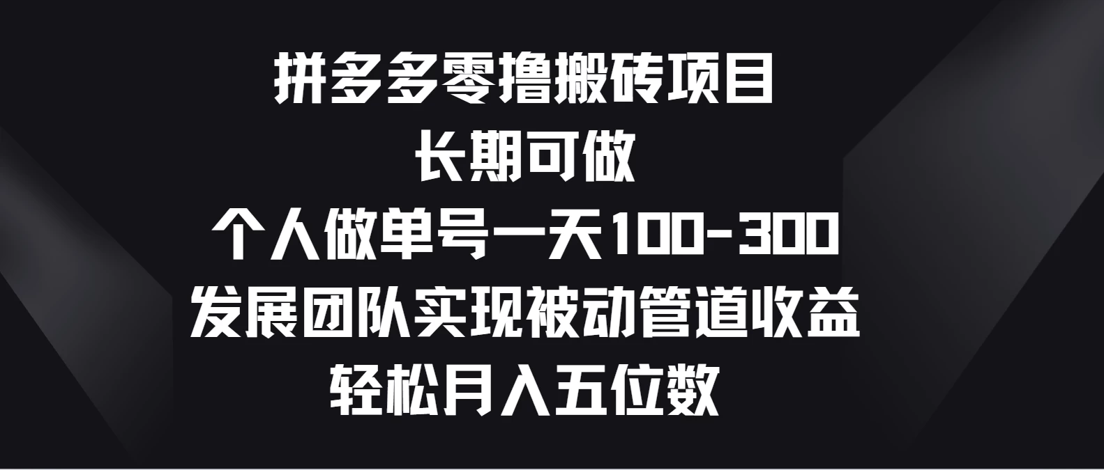 拼多多零撸搬砖项目，长期可做，个人做单号一天100-300，发展团队实现被动管道收益，轻松月入五位数-营销武器库