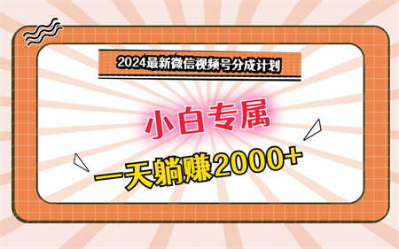 2024最新微信视频号分成计划，对新人友好，一天躺赚2000+-营销武器库