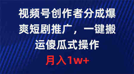 （9531期）视频号创作者分成，爆爽短剧推广，一键搬运，傻瓜式操作，月入1w+-营销武器库