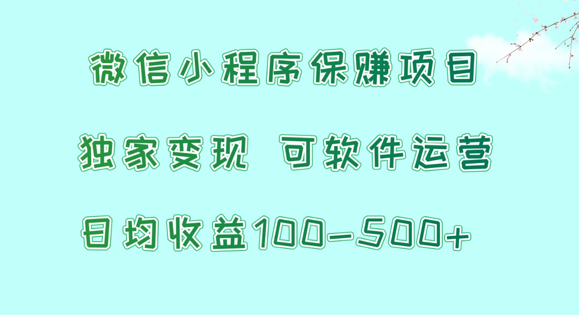 微信小程序保赚项目，日均收益100~500+，独家变现，可软件运营-营销武器库