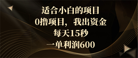 适合小白的项目，0撸项目，我出资金，每天15秒，一单利润600-营销武器库