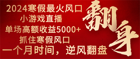 2024年最火寒假风口项目 小游戏直播 单场收益5000+抓住风口 一个月直接提车-营销武器库