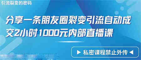 （9850期）仅靠分享一条朋友圈裂变引流自动成交2小时1000内部直播课程-营销武器库