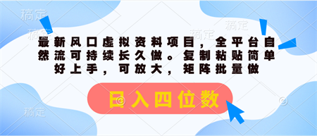 最新风口虚拟资料项目，全平台自然流可持续长久做。复制粘贴 日入四位数-营销武器库