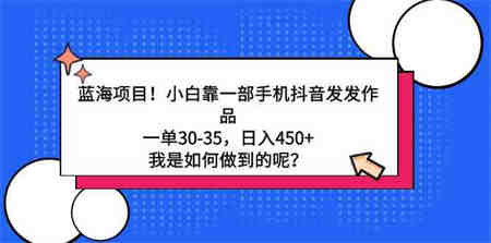 （9182期）蓝海项目！小白靠一部手机抖音发发作品，一单30-35，日入450+，我是如何…-营销武器库