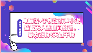 电脑版+手机版有声小说挂载无人直播间搭建，暴力涨粉3天过千粉-营销武器库