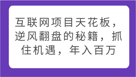 互联网项目天花板，逆风翻盘的秘籍，抓住机遇，年入百万-营销武器库