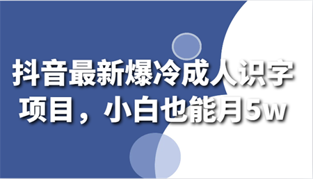 抖音最新爆冷成人识字项目，小白也能月5w-营销武器库