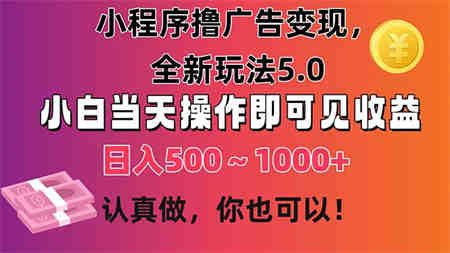 小程序撸广告变现，全新玩法5.0，小白当天操作即可上手，日收益 500~1000+-营销武器库