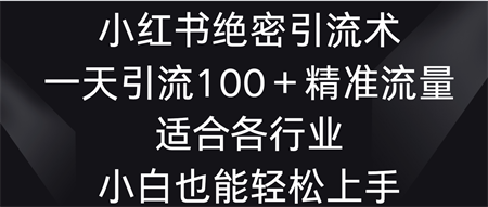 小红书绝密引流术，一天引流100＋精准流量，适合各个行业，小白也能轻松上手-营销武器库