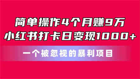 简单操作4个月赚9万！小红书打卡日变现1000+！一个被忽视的暴力项目-营销武器库