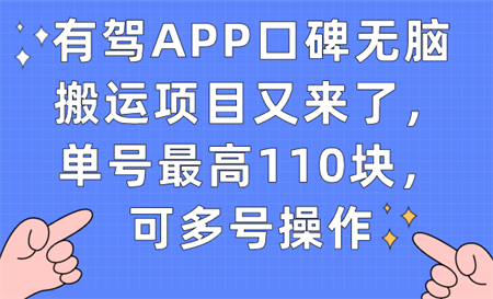 有驾APP口碑无脑搬运项目又来了，单号最高110块，可多号操作-营销武器库