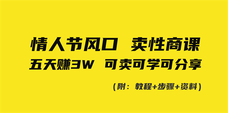 情人节风口！卖性商课，小白五天赚3W，可卖可学可分享！-营销武器库